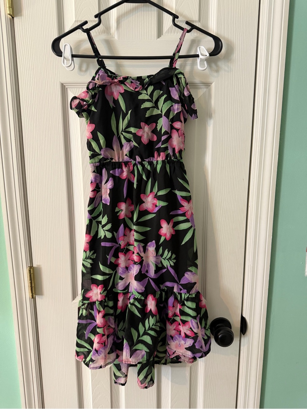The Children's Place Black Floral Sundress with Pink & Purple Blooms